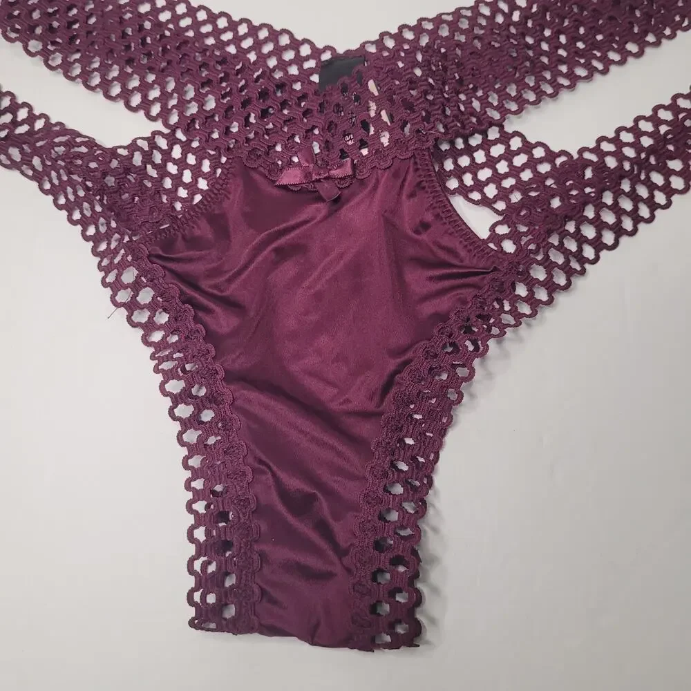Victoria's Secret Maroon Strappy Honeycomb Cheeky Panties XL